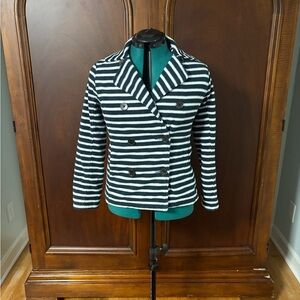 Lands’ End Striped Double Breasted Peacoat Jacket | XS Petite | Navy & White